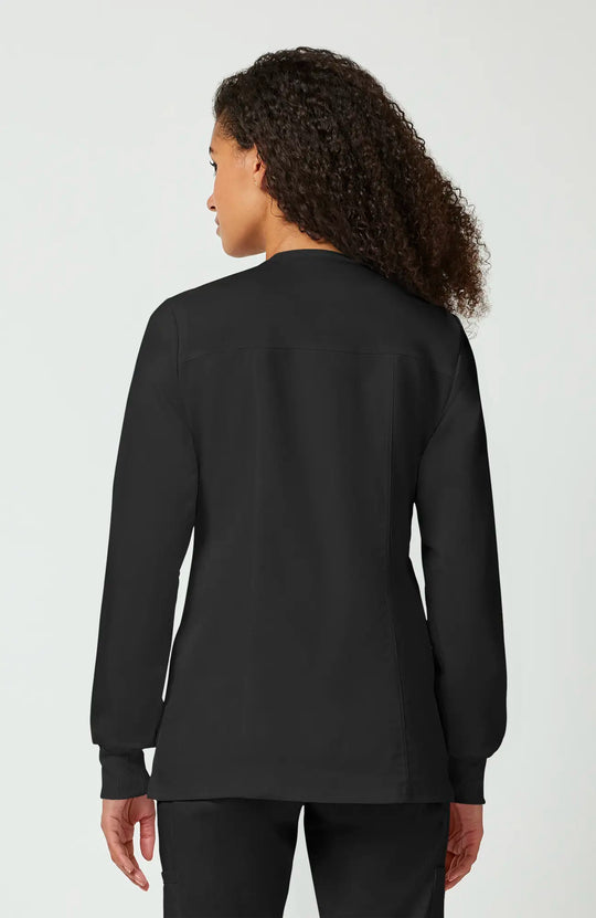Cherokee Scrubs Women's Snap Front Warm-up Jacket Black | scrub-supply.com