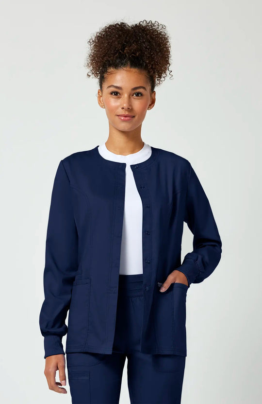 Cherokee Scrubs Women's Snap Front Warm-up Jacket Navy | scrub-supply.com