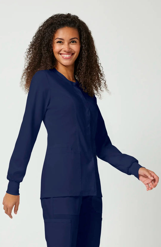 Cherokee Scrubs Women's Snap Front Warm-up Jacket Navy | scrub-supply.com