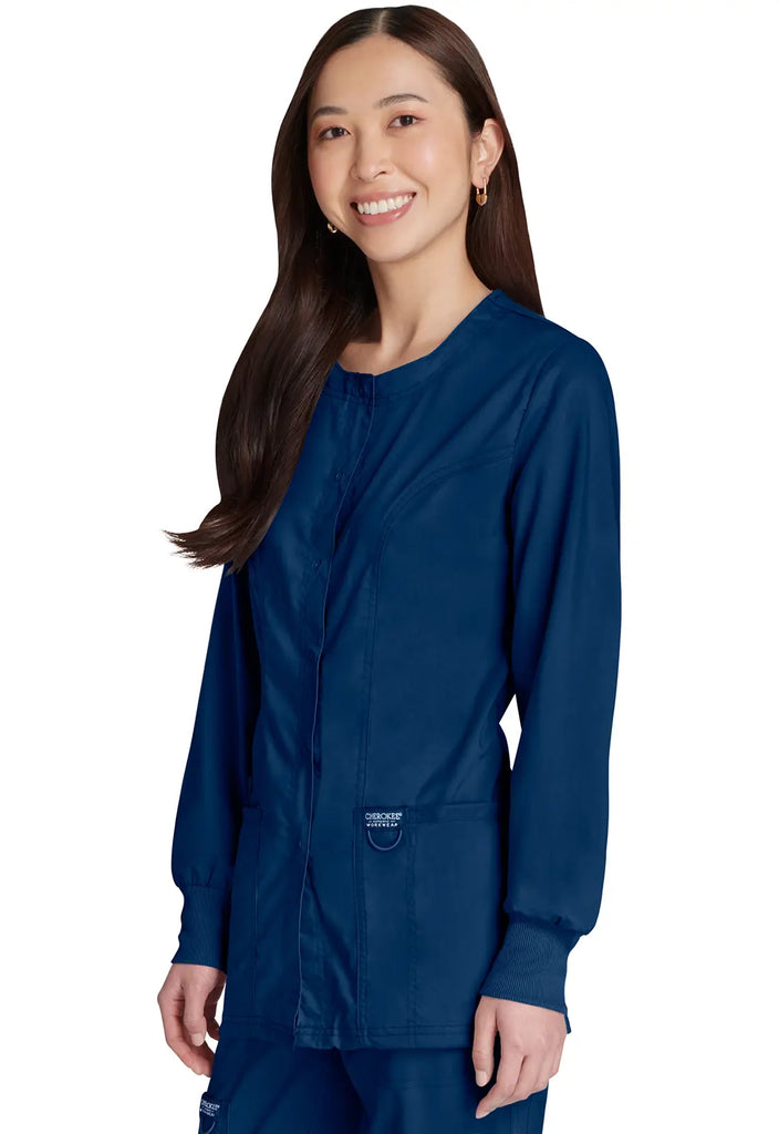 Cherokee Scrubs Women's Snap Front Warm-up Jacket Navy | scrub-supply.com
