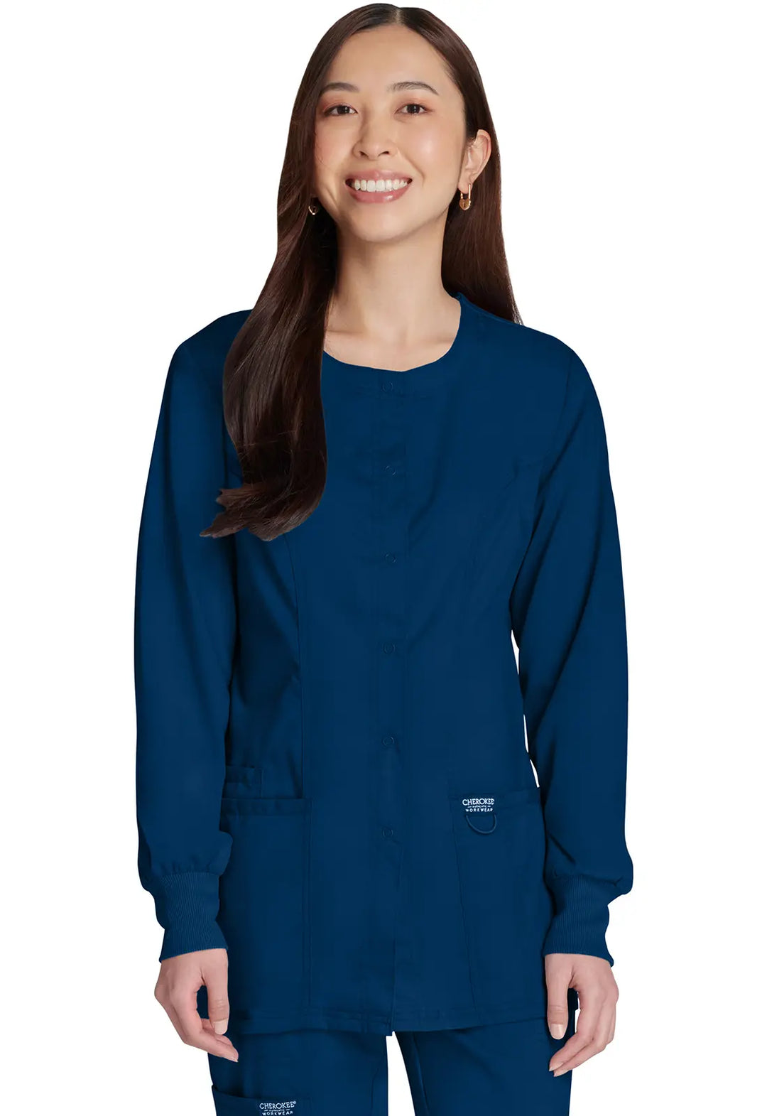 Cherokee Scrubs Women's Snap Front Warm-up Jacket Navy | scrub-supply.com