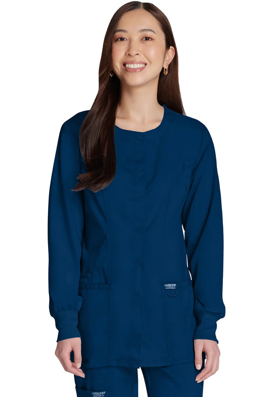 Cherokee Scrubs Women's Snap Front Warm-up Jacket Navy | scrub-supply.com