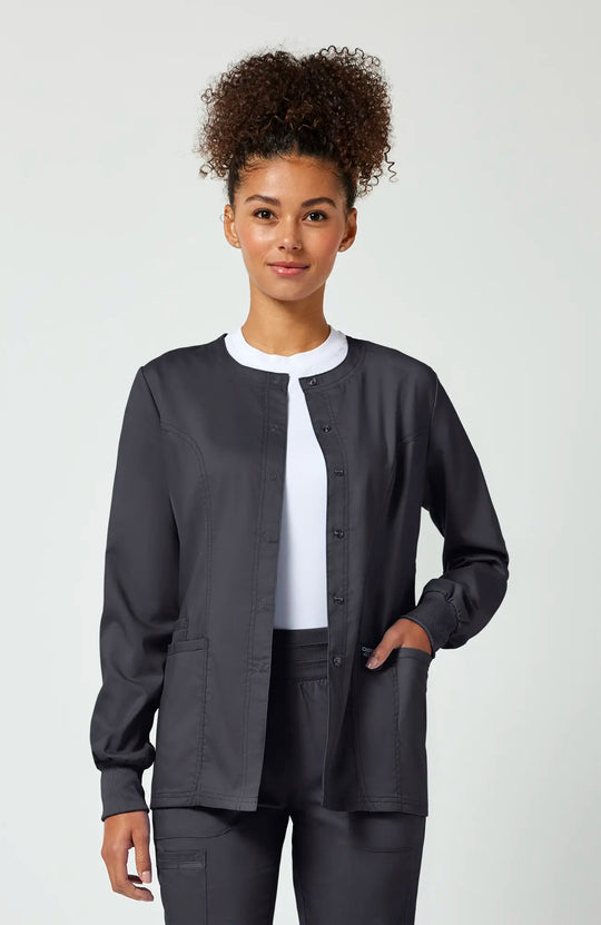 Cherokee Scrubs Women's Snap Front Warm-up Jacket Pewter | scrub-supply.com