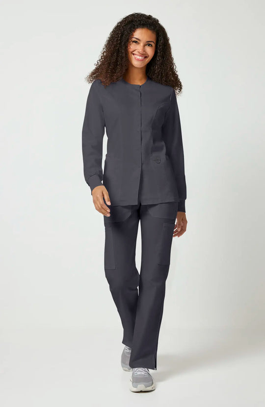 Cherokee Scrubs Women's Snap Front Warm-up Jacket Pewter | scrub-supply.com