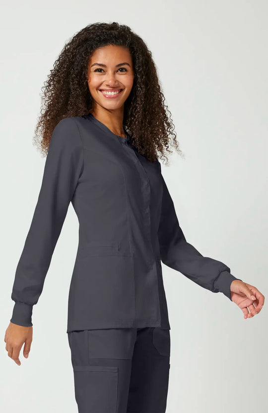 Cherokee Scrubs Women's Snap Front Warm-up Jacket Pewter | scrub-supply.com