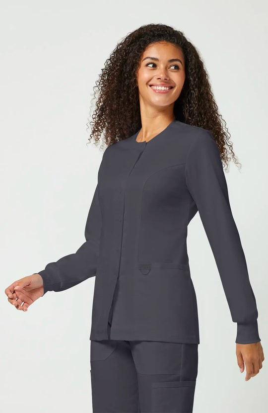 Cherokee Scrubs Women's Snap Front Warm-up Jacket Pewter | scrub-supply.com