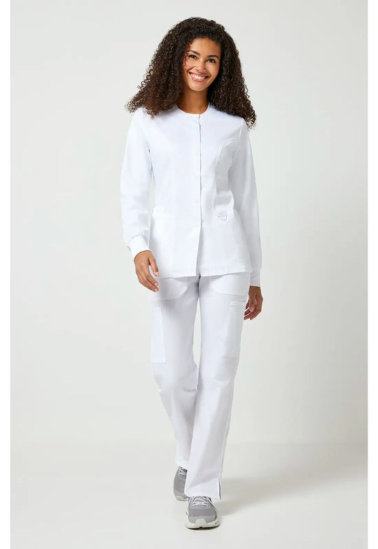 Cherokee Scrubs Women's Snap Front Warm-up Jacket White | scrub-supply.com