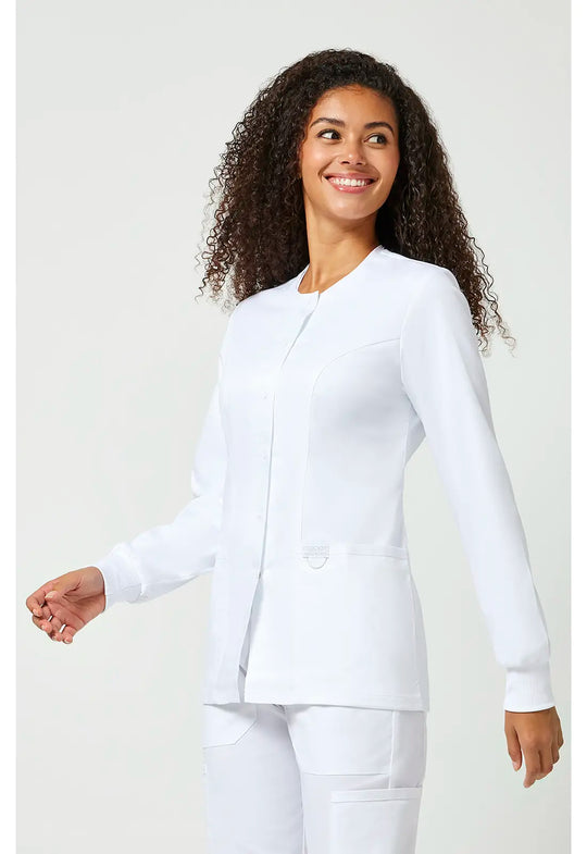 Cherokee Scrubs Women's Snap Front Warm-up Jacket White | scrub-supply.com