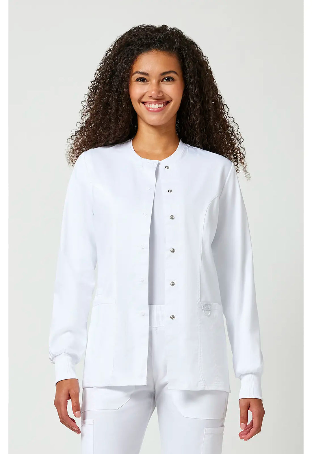 Cherokee Scrubs Women's Snap Front Warm-up Jacket White | scrub-supply.com