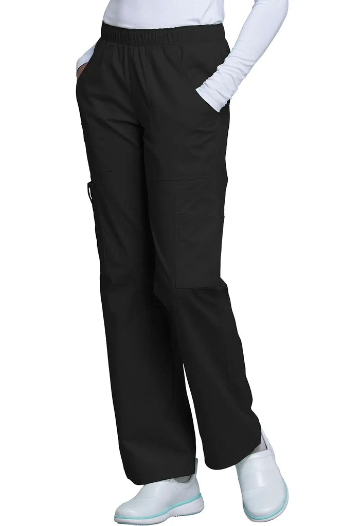 Cherokee Scrubs Mid Rise Pull-On Cargo Pant Black | scrub-supply.com