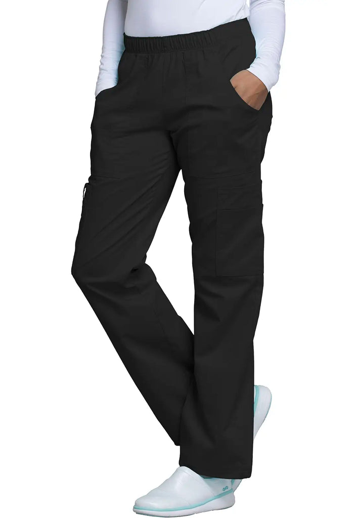 Cherokee Scrubs Women's Mid Rise Pull-On Cargo Pant Black | scrub-supply.com