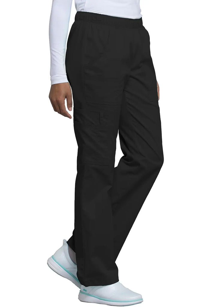 Cherokee Scrubs Women's Mid Rise Pull-On Cargo Pant Black | scrub-supply.com