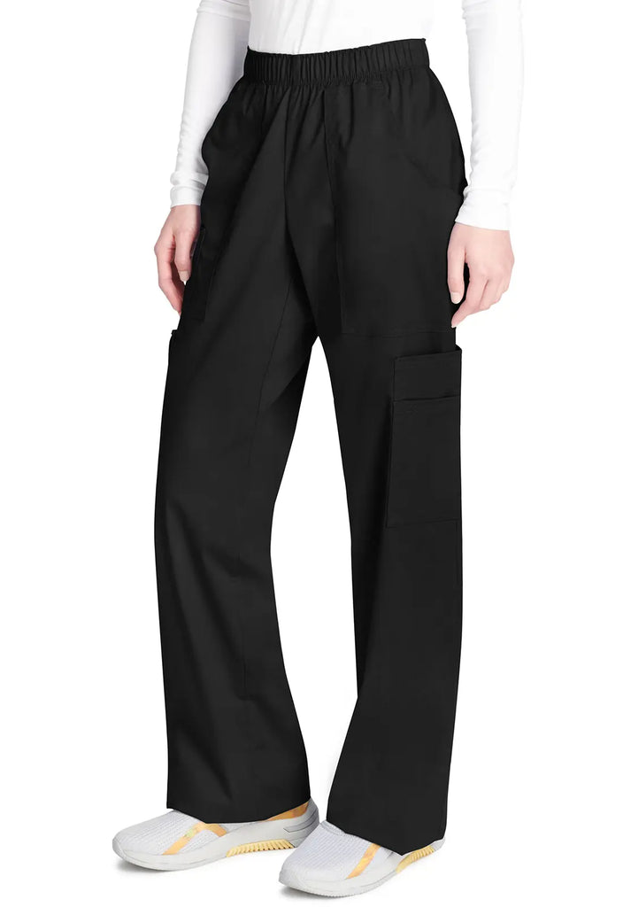 Cherokee Scrubs Women's Mid Rise Pull-On Cargo Pant Black | scrub-supply.com