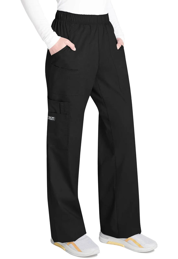 Cherokee Scrubs Women's Mid Rise Pull-On Cargo Pant Black | scrub-supply.com