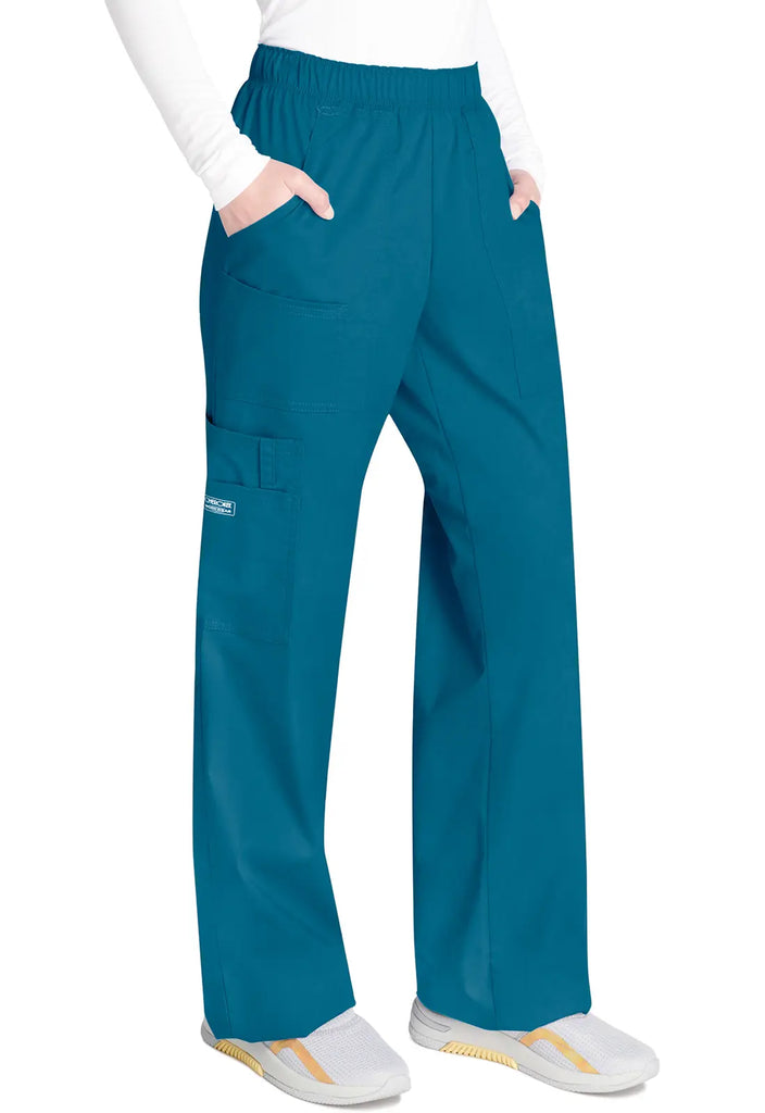 Cherokee Scrubs Women's Mid Rise Pull-On Cargo Pant Caribbean Blue | scrub-supply.com