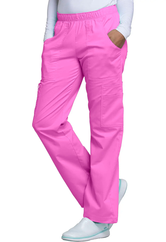 Cherokee Scrubs Women's Mid Rise Pull-On Cargo Pant Shocking Pink | scrub-supply.com