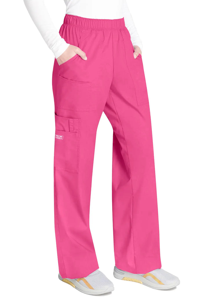 Cherokee Scrubs Women's Mid Rise Pull-On Cargo Pant Shocking Pink | scrub-supply.com