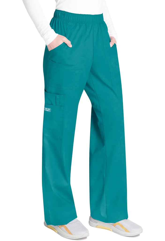 Cherokee Scrubs Women's Mid Rise Pull-On Cargo Pant Teal | scrub-supply.com