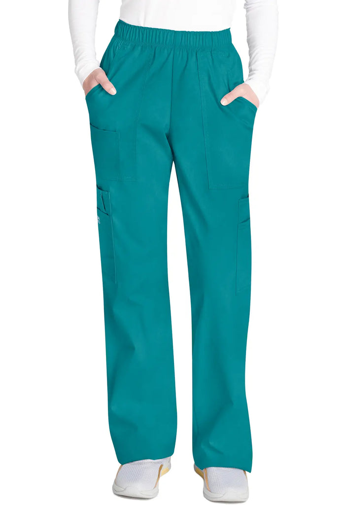 Cherokee Scrubs Women's Mid Rise Pull-On Cargo Pant Teal | scrub-supply.com