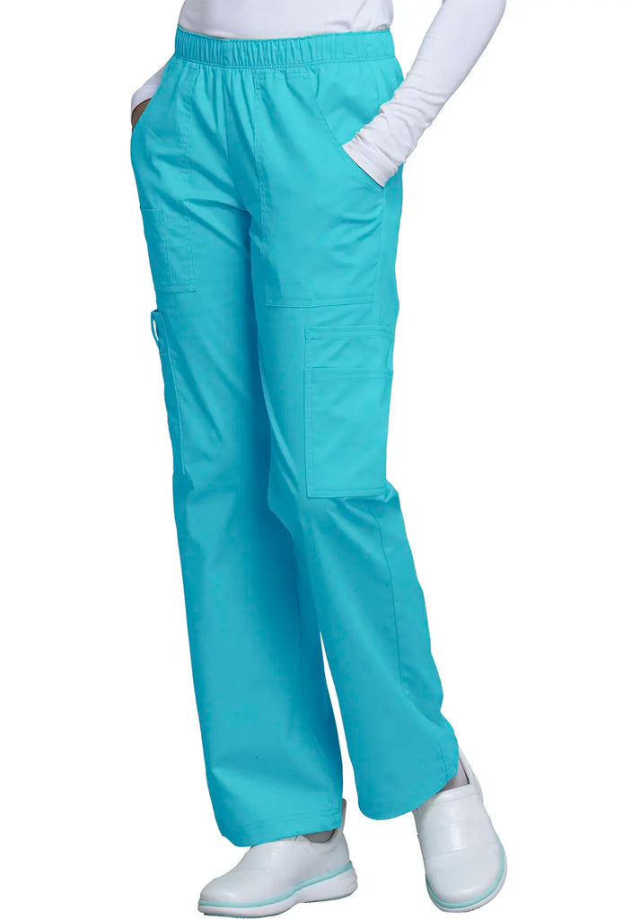 Cherokee Scrubs Mid Rise Pull-On Cargo Pant Turquoise | scrub-supply.com