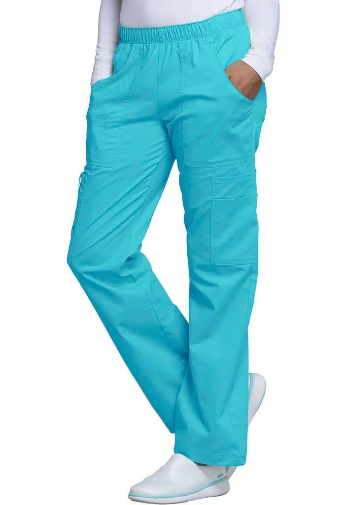 Cherokee Scrubs Mid Rise Pull-On Cargo Pant Turquoise | scrub-supply.com