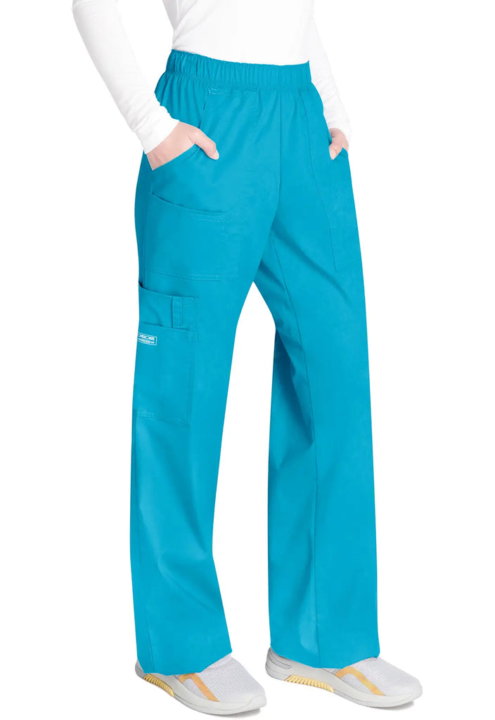 Cherokee Scrubs Women's Mid Rise Pull-On Cargo Pant Turquoise | scrub-supply.com