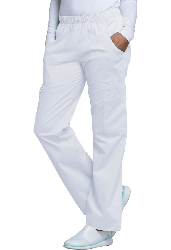 Cherokee Scrubs Mid Rise Pull-On Cargo Pant White | scrub-supply.com