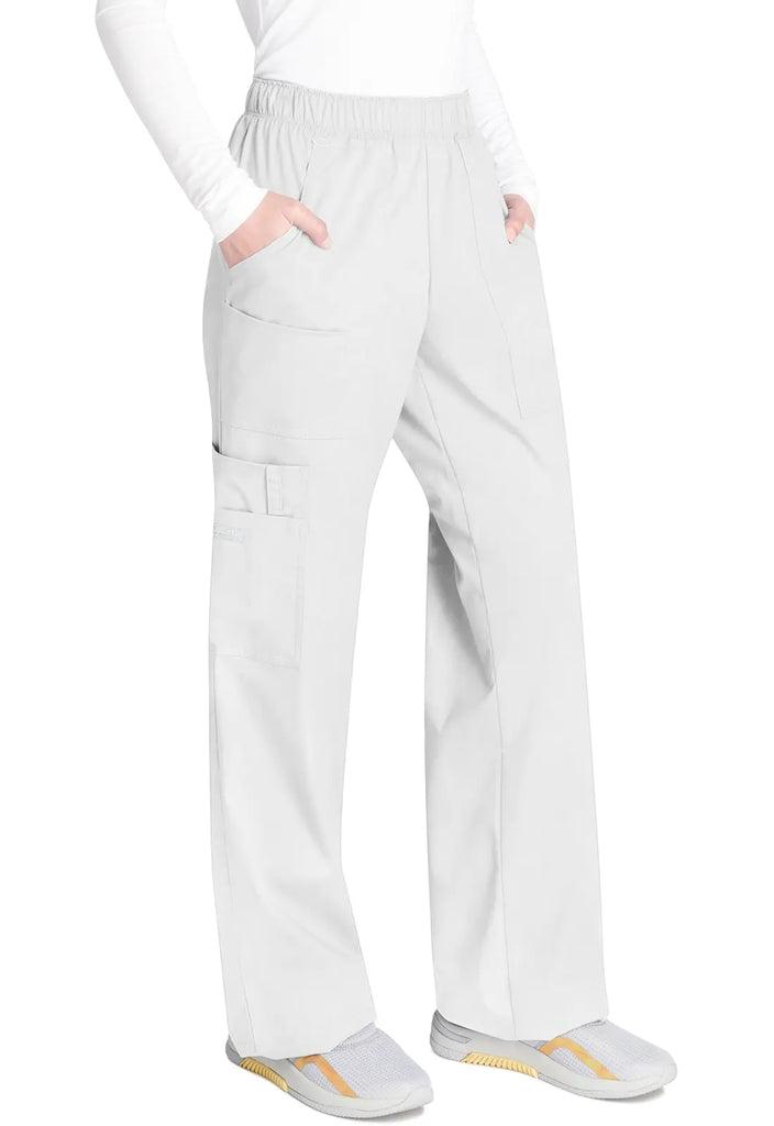 Cherokee Scrubs Women's Mid Rise Pull-On Cargo Pant White | scrub-supply.com