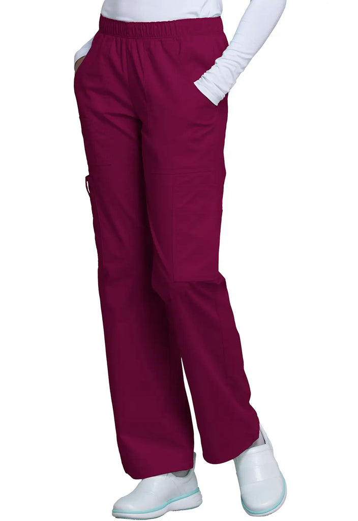 Cherokee Scrubs Women's Mid Rise Pull-On Cargo Pant Wine | scrub-supply.com