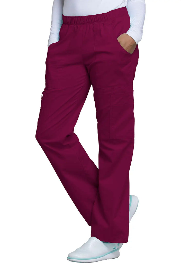 Cherokee Scrubs Mid Rise Pull-On Cargo Pant Wine | scrub-supply.com