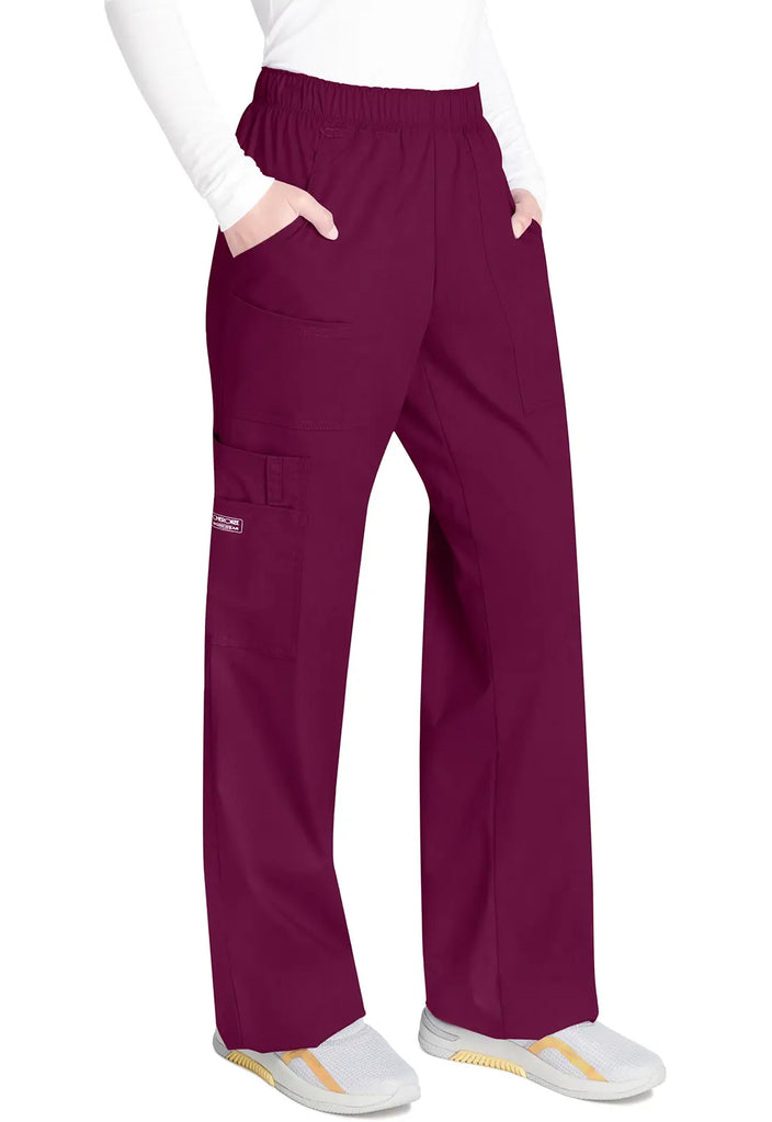 Cherokee Scrubs Women's Mid Rise Pull-On Cargo Pant Wine | scrub-supply.com