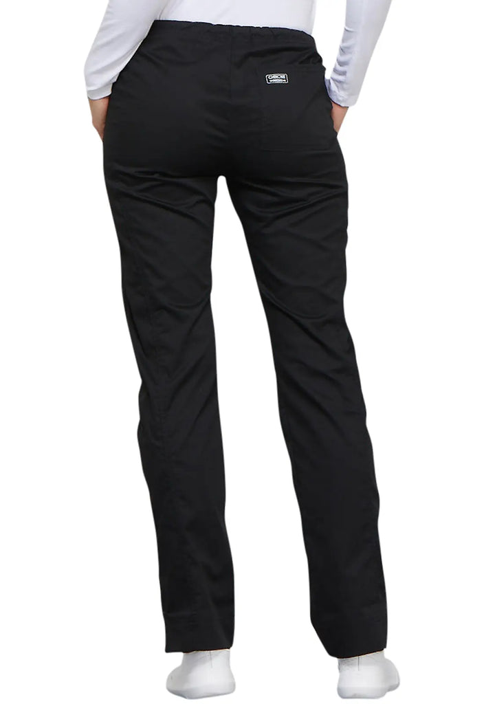 Cherokee Scrubs Women's Mid Rise Slim Straight Drawstring Pant Black | scrub-supply.com