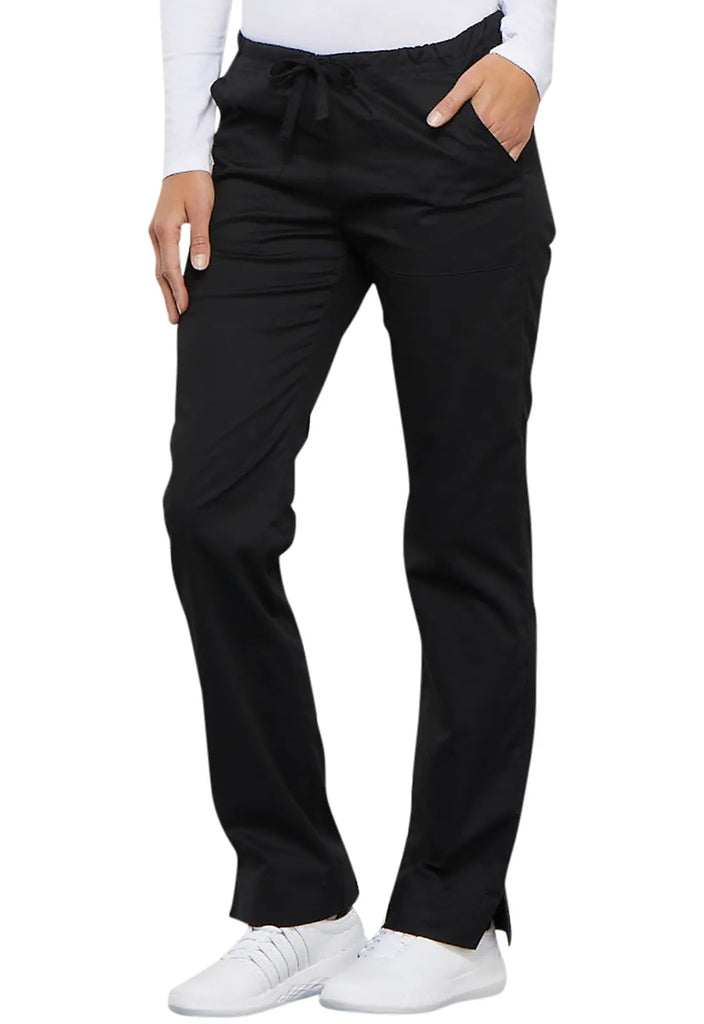 Cherokee Scrubs Women's Mid Rise Slim Straight Drawstring Pant Black | scrub-supply.com