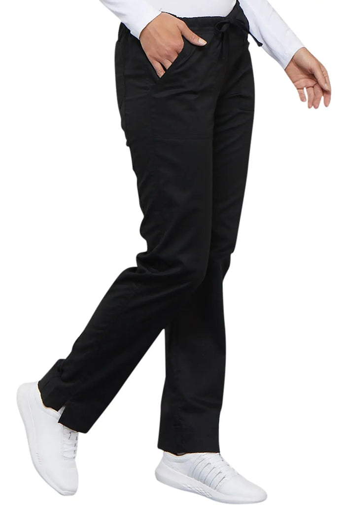 Cherokee Scrubs Women's Mid Rise Slim Straight Drawstring Pant Black | scrub-supply.com