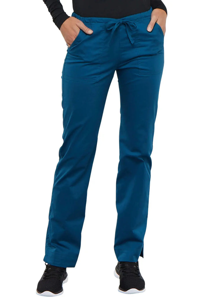 Cherokee Scrubs Women's Mid Rise Slim Straight Drawstring Pant Caribbean Blue | scrub-supply.com