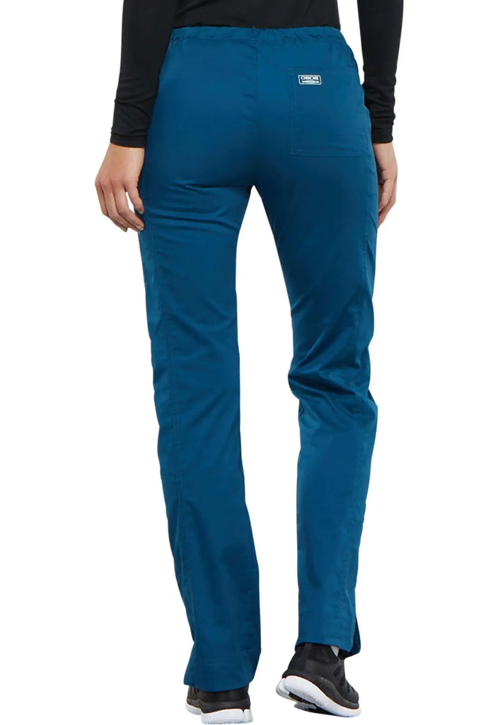 Cherokee Scrubs Mid Rise Slim Straight Drawstring Pant Caribbean Blue | scrub-supply.com