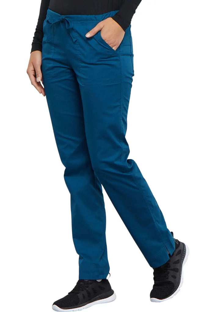 Cherokee Scrubs Women's Mid Rise Slim Straight Drawstring Pant Caribbean Blue | scrub-supply.com