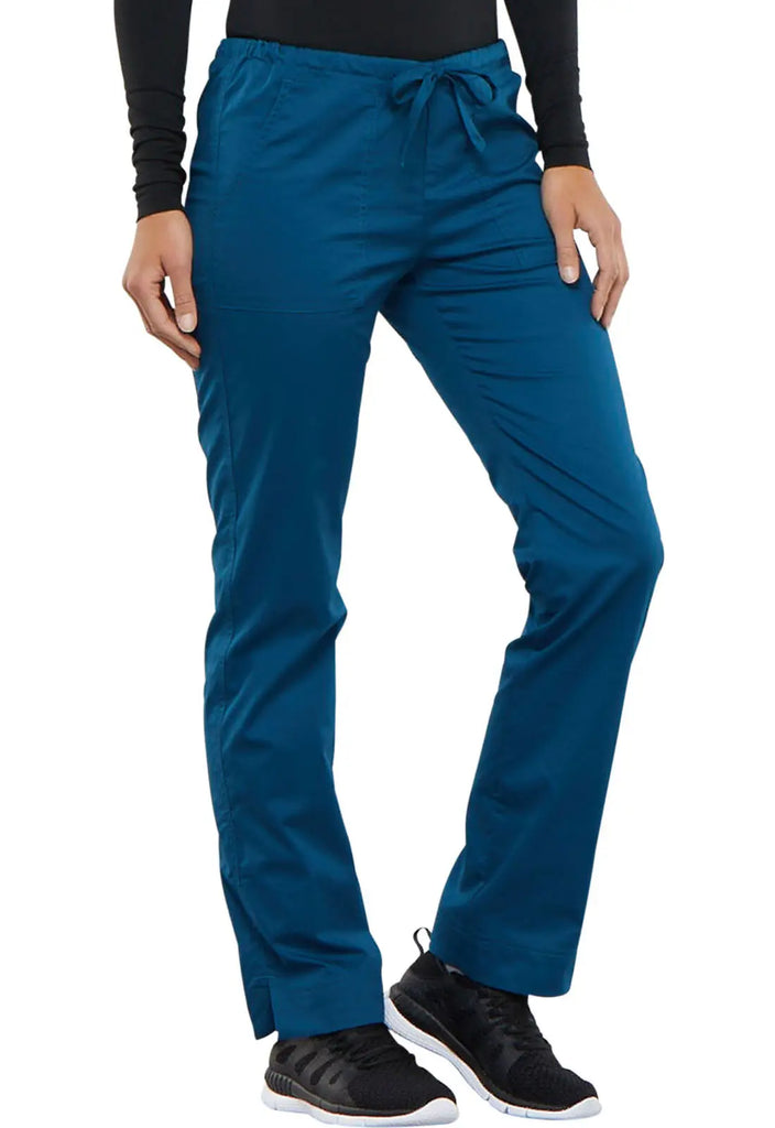 Cherokee Scrubs Women's Mid Rise Slim Straight Drawstring Pant Caribbean Blue | scrub-supply.com