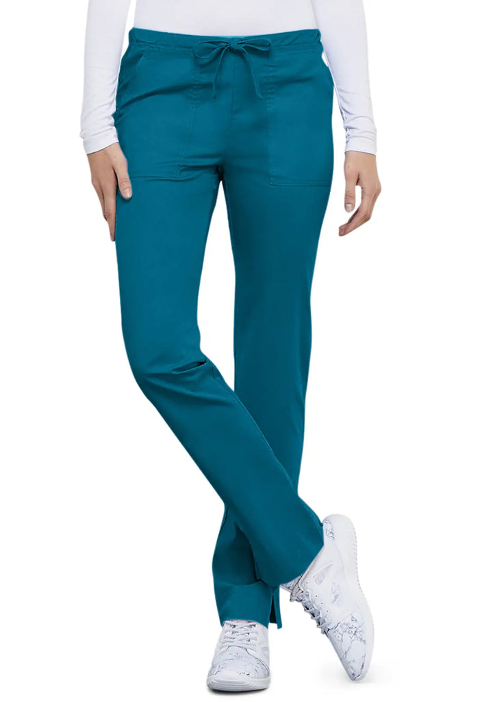 Cherokee Scrubs Women's Mid Rise Slim Straight Drawstring Pant Caribbean Blue | scrub-supply.com