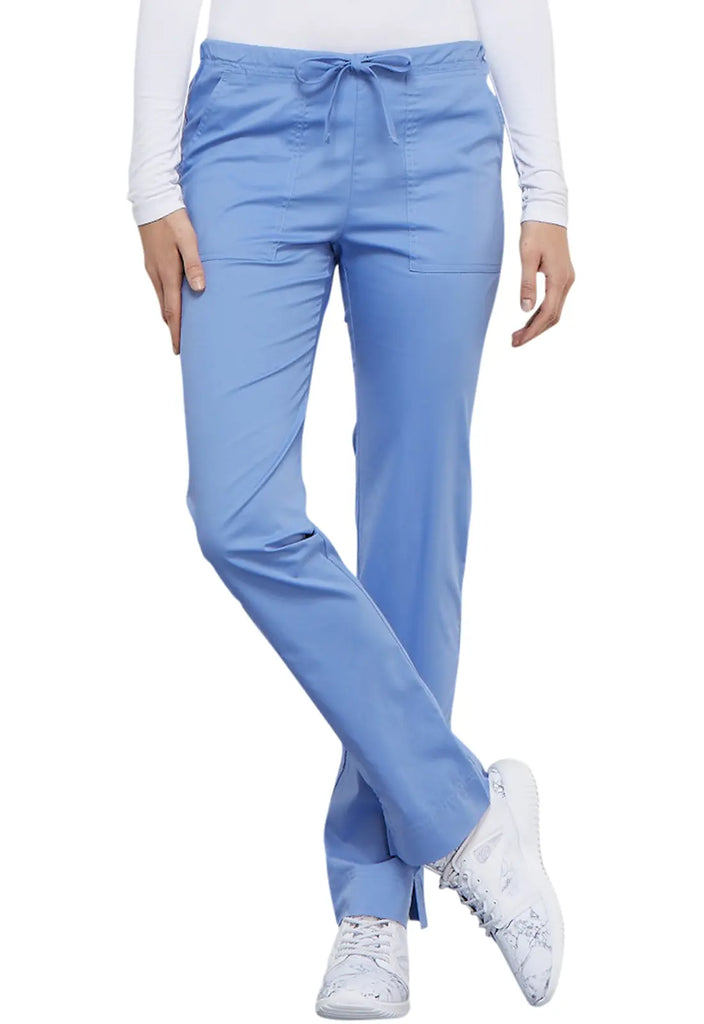 Cherokee Scrubs Women's Mid Rise Slim Straight Drawstring Pant Ceil Blue | scrub-supply.com