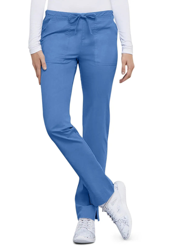 Cherokee Scrubs Women's Mid Rise Slim Straight Drawstring Pant Ceil Blue | scrub-supply.com