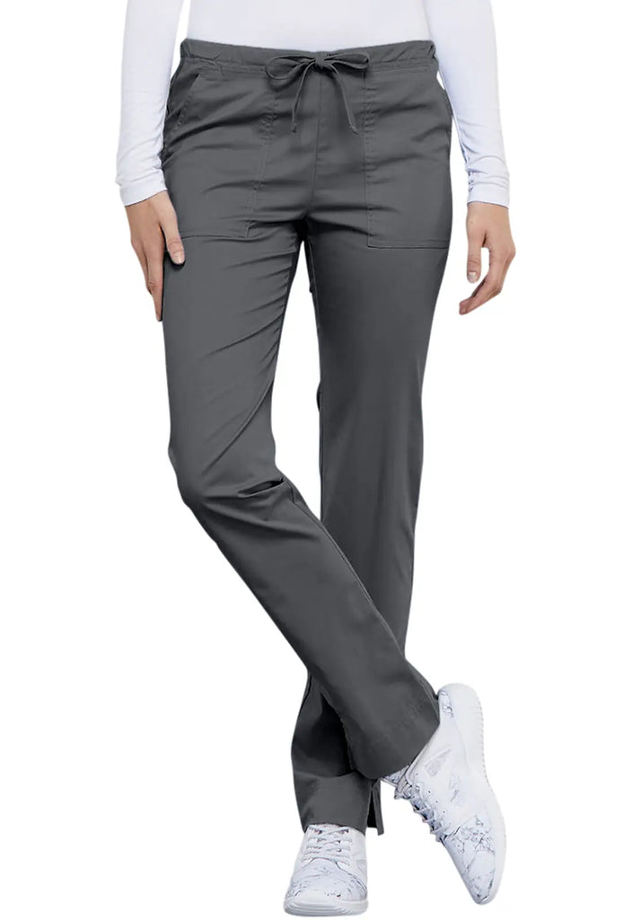 Cherokee Scrubs Mid Rise Slim Straight Drawstring Pant Pewter | scrub-supply.com