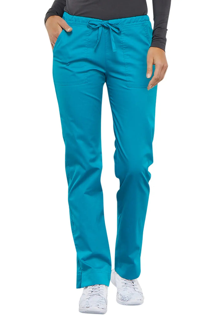 Cherokee Scrubs Mid Rise Slim Straight Drawstring Pant Teal | scrub-supply.com