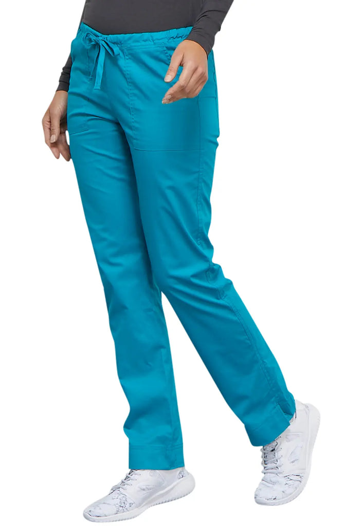 Cherokee Scrubs Mid Rise Slim Straight Drawstring Pant Teal | scrub-supply.com