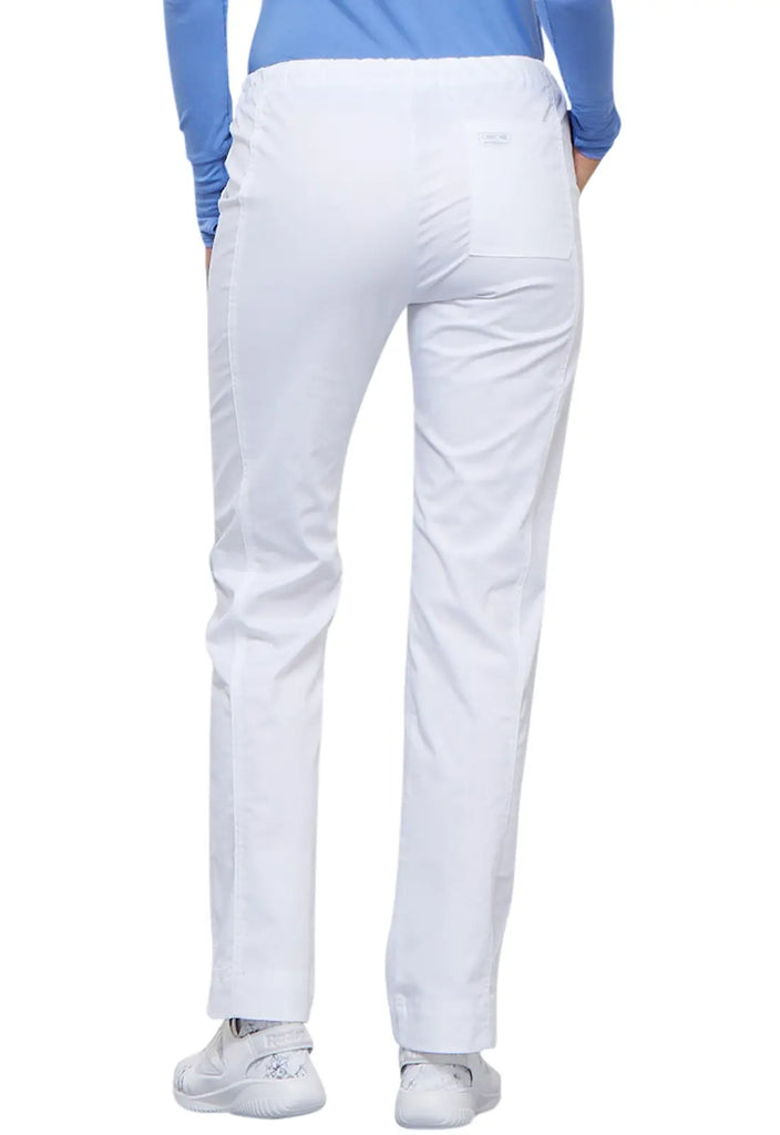 Cherokee Scrubs Mid Rise Slim Straight Drawstring Pant White | scrub-supply.com