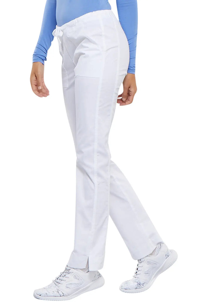 Cherokee Scrubs Mid Rise Slim Straight Drawstring Pant White | scrub-supply.com