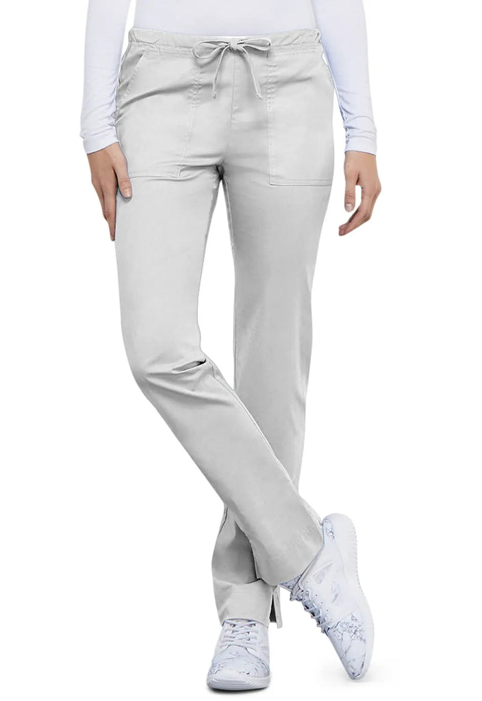 Cherokee Scrubs Women's Mid Rise Slim Straight Drawstring Pant White | scrub-supply.com