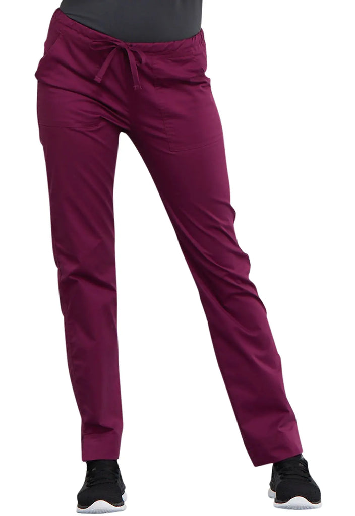 Cherokee Scrubs Women's Mid Rise Slim Straight Drawstring Pant Wine | scrub-supply.com