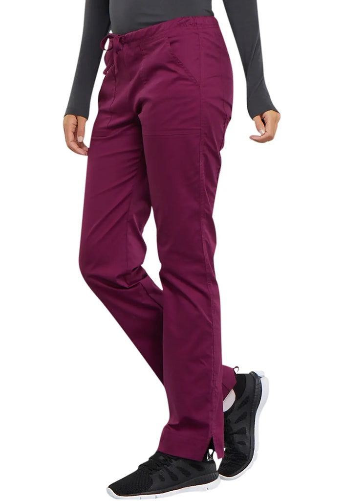 Cherokee Scrubs Women's Mid Rise Slim Straight Drawstring Pant Wine | scrub-supply.com