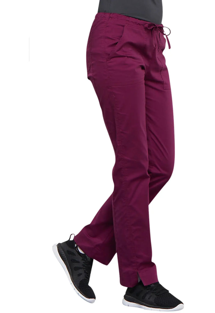 Cherokee Scrubs Women's Mid Rise Slim Straight Drawstring Pant Wine | scrub-supply.com